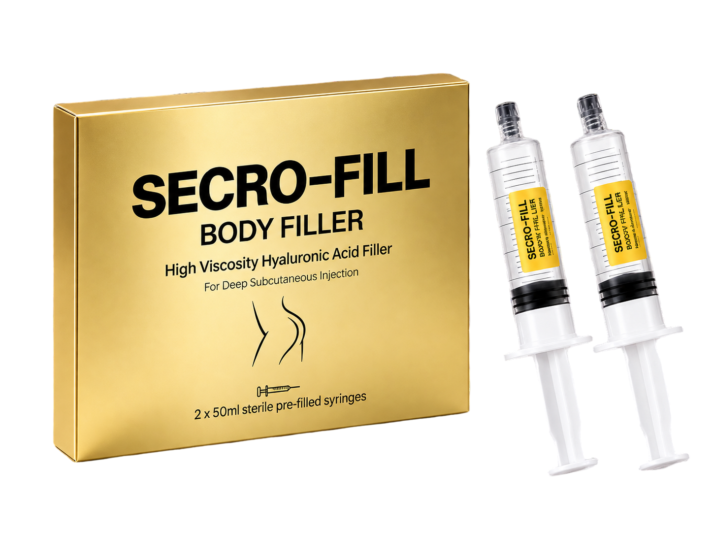 SECRO-FILL BODY FILLER packaging with two syringes